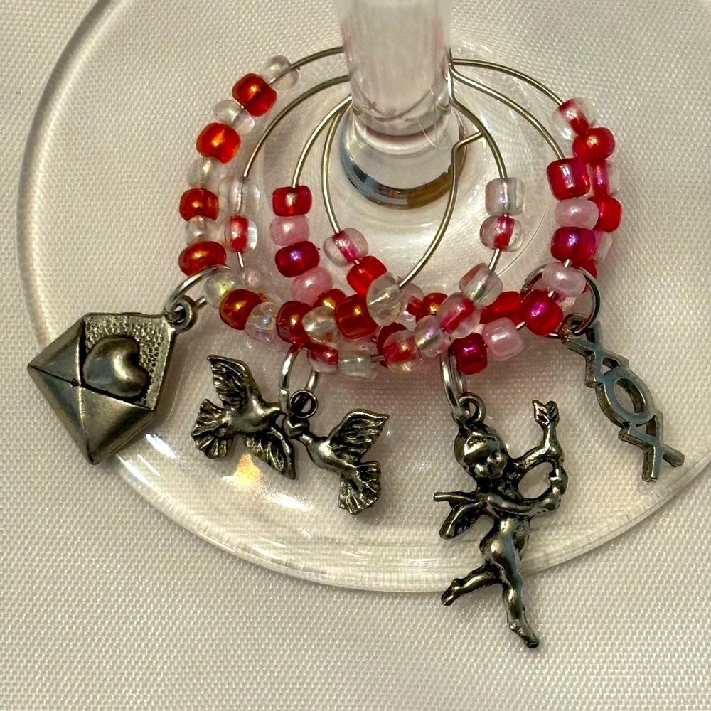 New 4 pc. Handcrafted Love Themed Wine Glass, Mug or Tumbler Charms